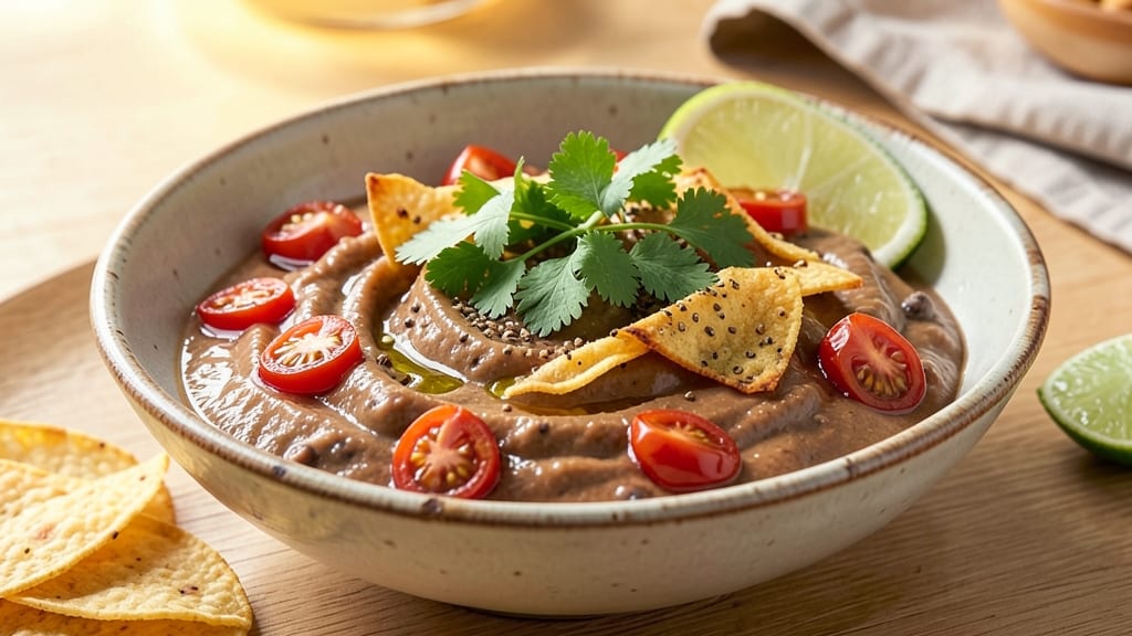 Black Bean Taco Dip Recipe: Crispy Tortilla Crowns Over Creamy Cumin Lime Base
