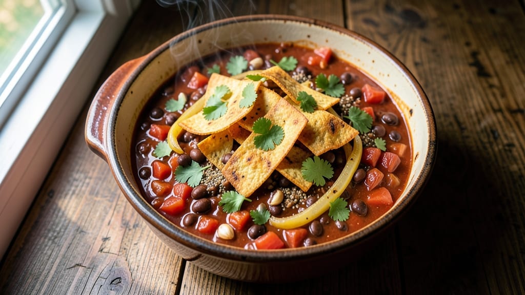Black Bean Chili Recipe No Meat: Smoky Cumin and Charred Tortilla Crunch in One Pot