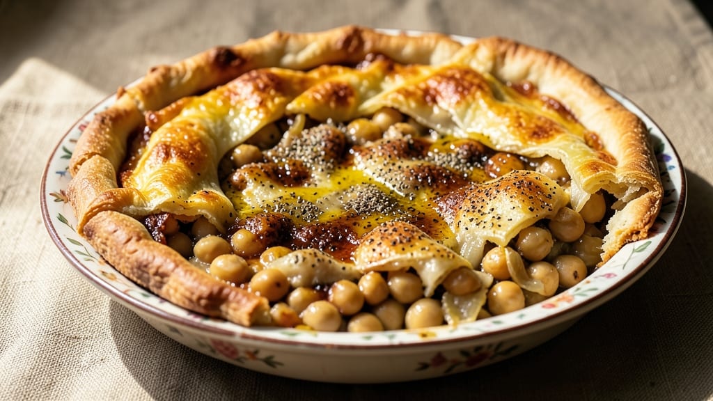 Authentic Muslim Bean Pie Recipe: Spiced Tortilla Crowns Over Creamy Chickpea Filling
