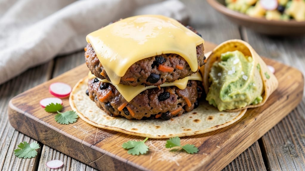 Black Bean and Carrot Burger Recipe: Crispy Tortilla Crowns Over Sweet Cumin Cheese