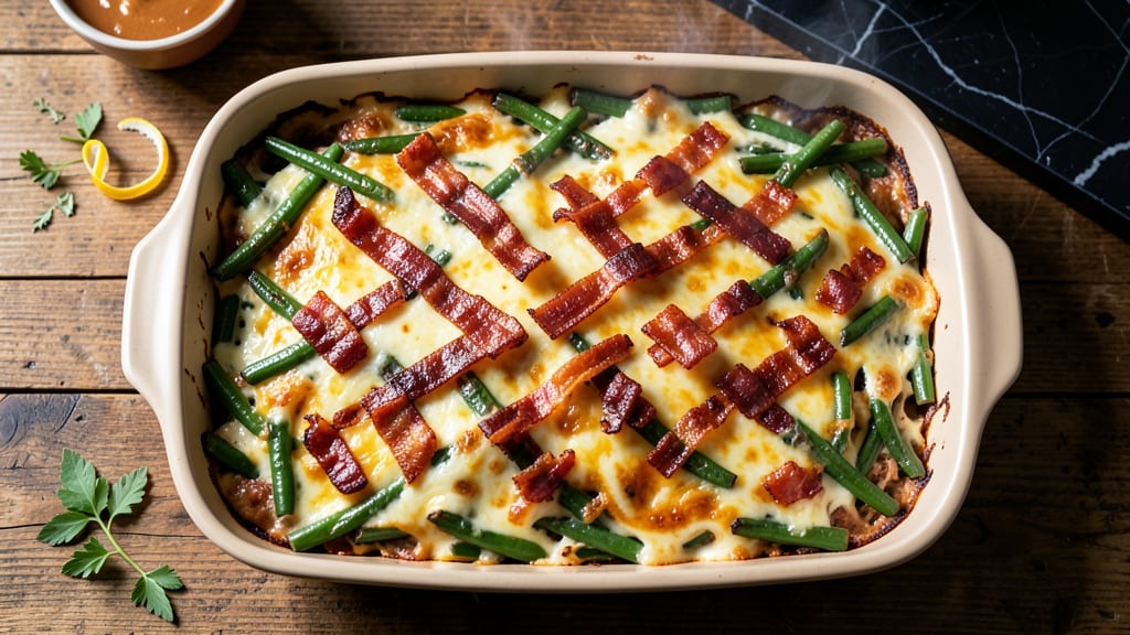 Bacon Cheddar Green Bean Casserole Recipe: Crispy Top, Melty Cheese, One-Pan Magic