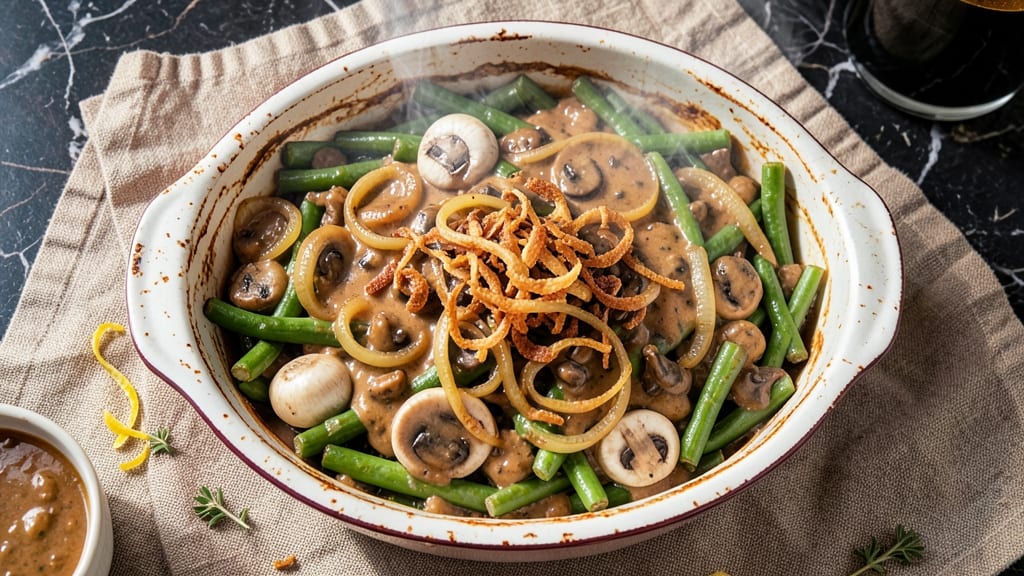 Alton Brown's Best Ever Green Bean Casserole Recipe: Crispy Onion Top, Creamy Mushroom Magic