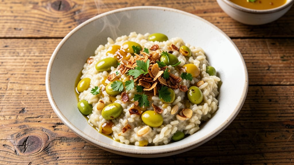 Broad Bean Risotto Recipe: Earthy Green Bean Luxe With Parmesan Crunch