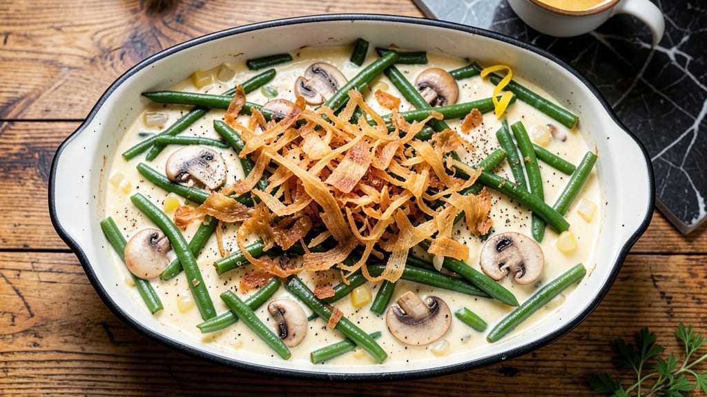 Awesome Green Bean Casserole Recipe: Cheesy Crunch Top With Golden French Fried Onions