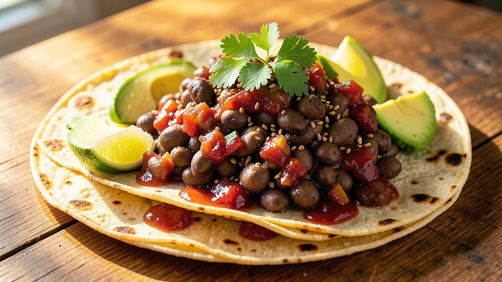 Black Bean Tacos Recipe Vegetarian: Crispy Tortilla Crowns Over Smoky Avocado Cream