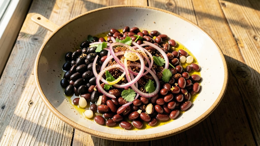 Bean Medley Salad Recipe: Crunchy Tortilla Crowns Over Creamy Spiced Beans