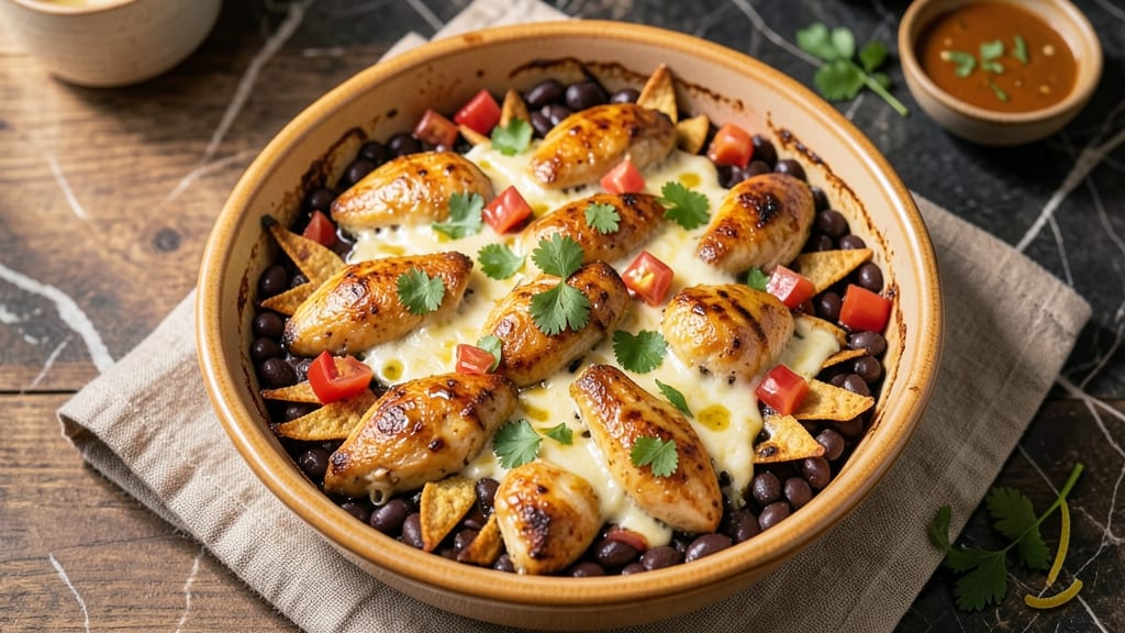 Black Bean Chicken Casserole Recipe: Cheesy Tortilla Topping Crust