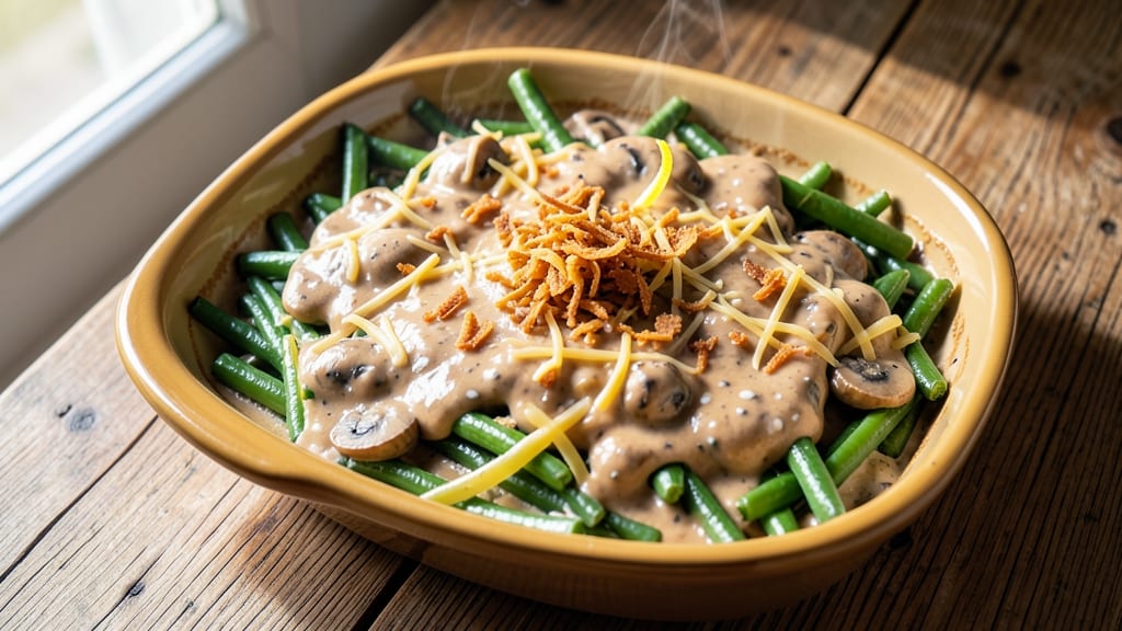 Atk Green Bean Casserole Recipe: Cheesy Onion Streaks Over Golden Mushroom Fondue