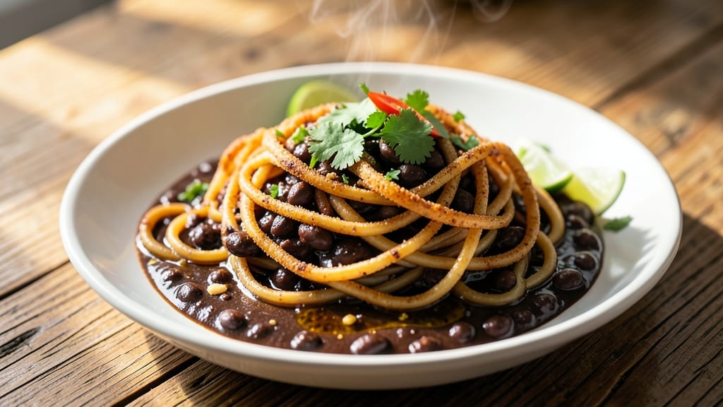 Black Bean Spaghetti Noodles Recipe: Tortilla-Crusted Pasta With Smoky Cumin Heat