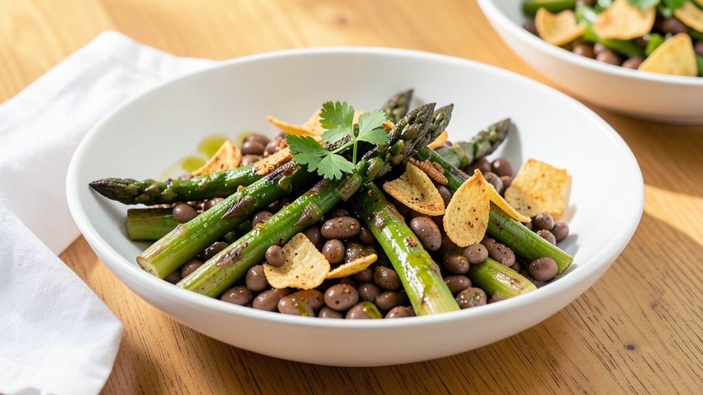 Asparagus Black Bean Recipe: Charred Asparagus and Smoky Tortilla-Crusted Beans