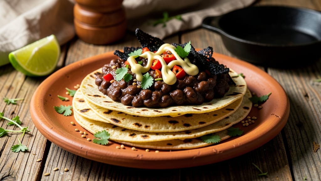 Bean Tacos Recipe Vegetarian: Crispy Tortilla Crowns Over Creamy Cumin-Lime Beans