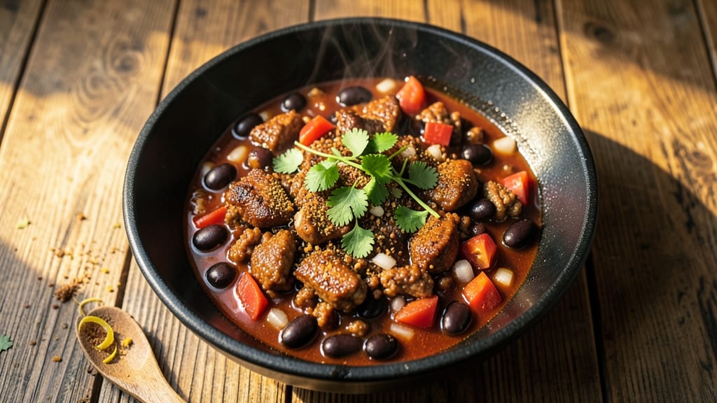 Black Bean Ground Pork Chili Recipe: Smoky Tortilla-Topped One-Pot Fiesta
