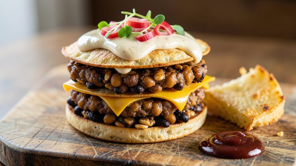 Bean Burger Recipe UK: Crispy Tortilla-Crusted Veggie Stacks With Melted Cheese Rivers