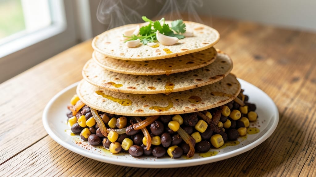 Black Bean and Corn Tortilla Recipe: Crispy Crowns Over Smoky Cumin Filling
