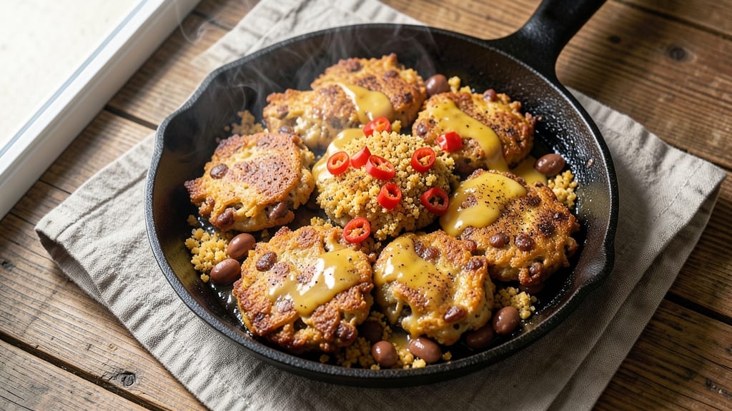 Baked Bean Fritters Recipe: Crispy Tortilla Crowns Over Smoky Cumin Base