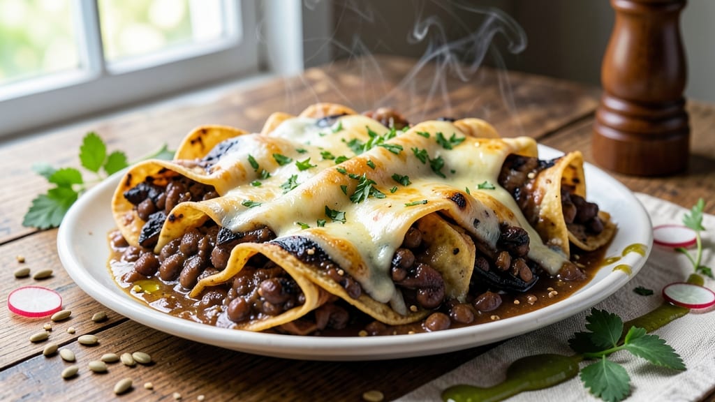 America's Test Kitchen Roasted Poblano and Black Bean Enchiladas Recipe: Charred Pepper and Smoky Tortilla Crunch