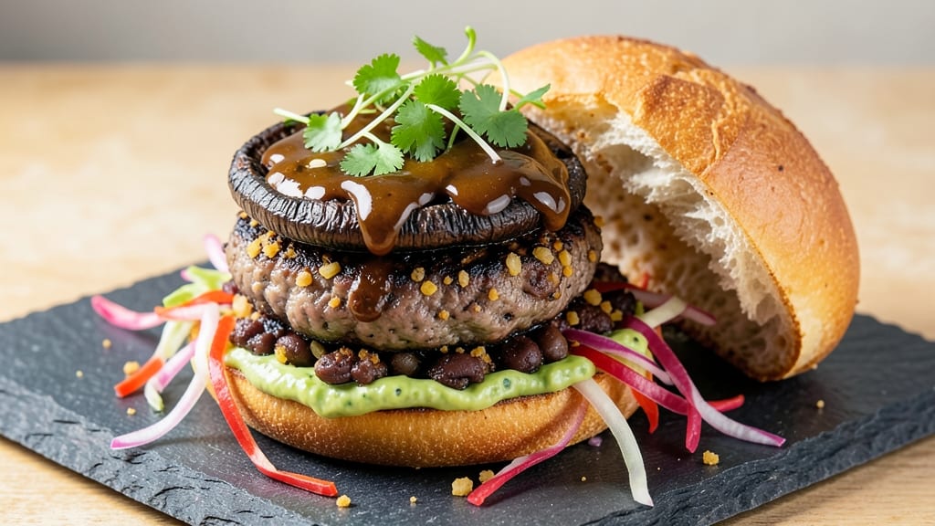 Black Bean and Portobello Mushroom Burger Recipe: Umami-Packed Veggie Stack With Crispy Grill Marks