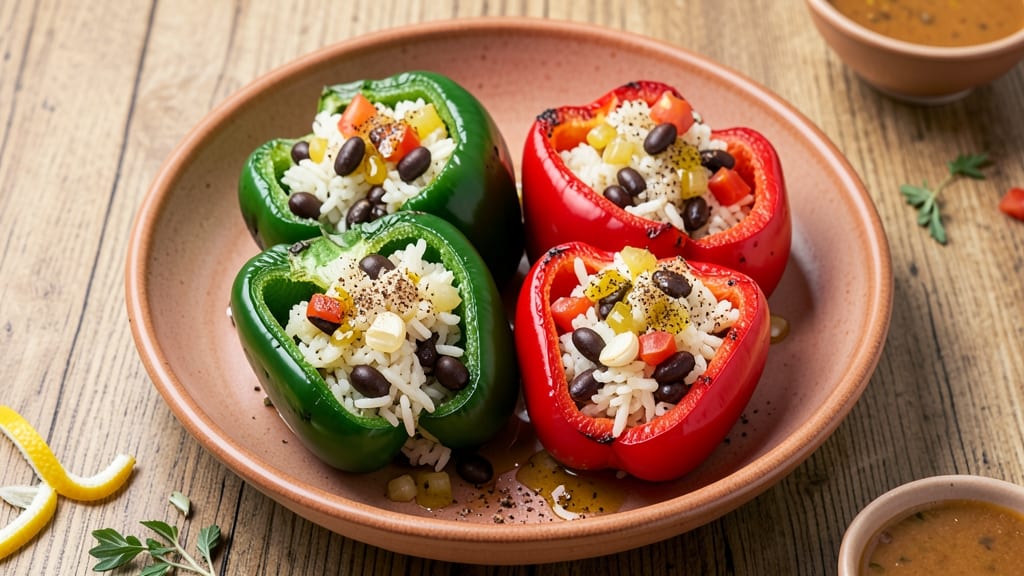 Bean and Rice Stuffed Peppers Recipe: One-Pot Fiesta With Crispy Tortilla Crowns