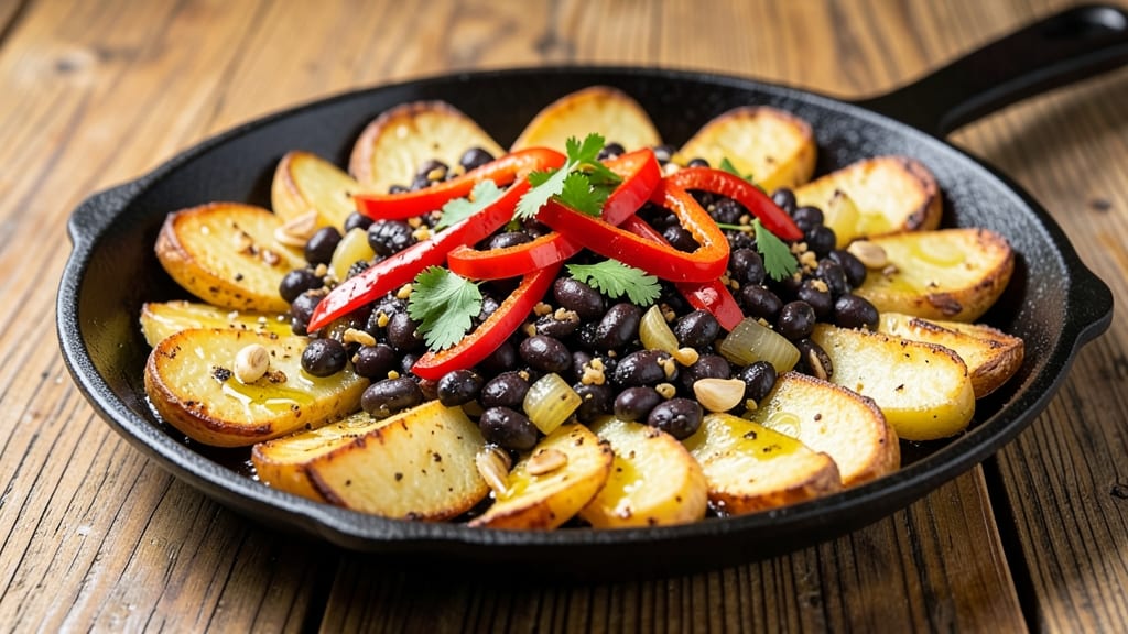 Black Bean Hash Recipe: Crispy Tortilla Topped with Spiced Cheese Streaks