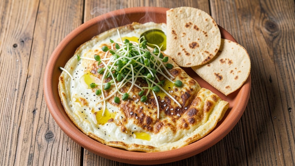 Bean Sprout Omelette Recipe: Crispy Tortilla Crowns Over Fresh Green Bites