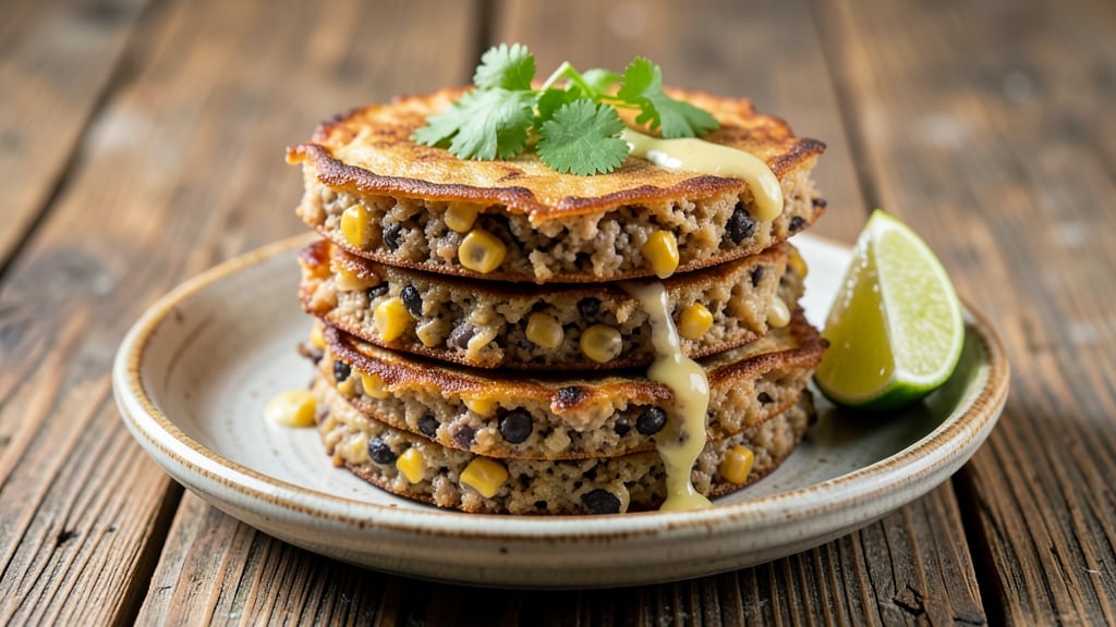 Black Bean Corn Cakes Recipe: Crispy Tortilla Crowns with Zesty Lime Kick