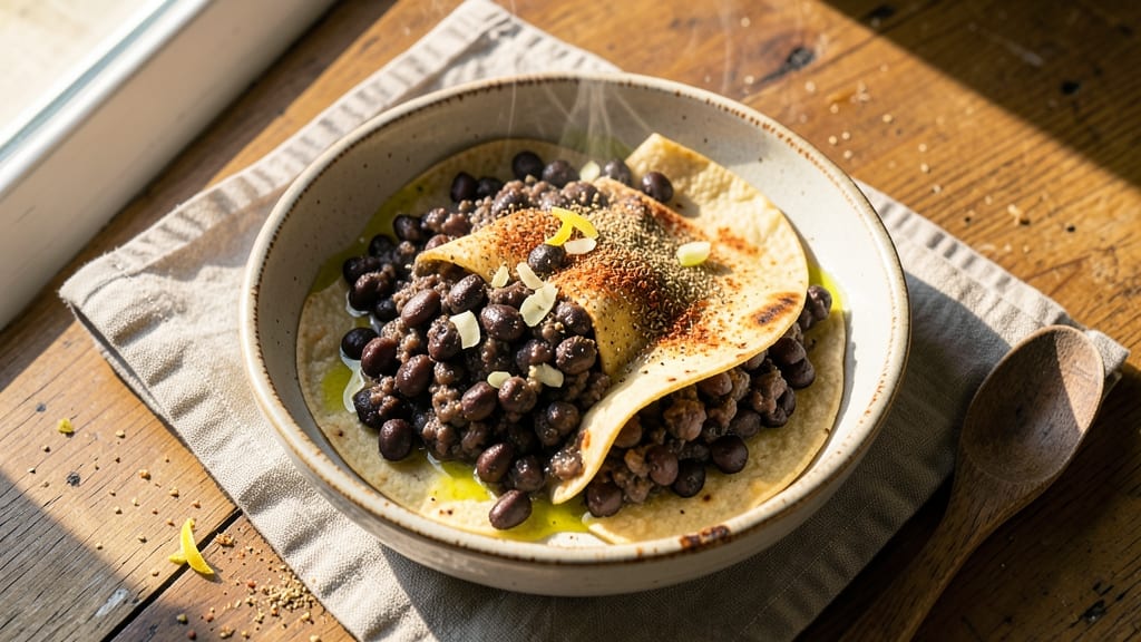 Black Bean Briwnie Recipe: Crispy Tortilla Crowns Over Smoky Cumin Cheese Streaks