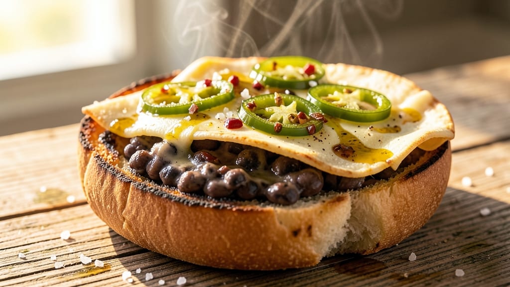 Black Bean and Jalapeño Bagel Recipe: Crispy Tortilla Crowns Over Spicy Cheese Streaks